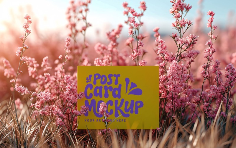 Greeting Card Mockup & Pink Flowers Designe 08 Product Mockup