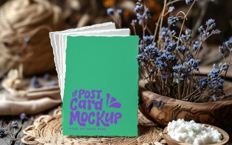 Greeting Card Mockup With Blue Flowers Vase 09