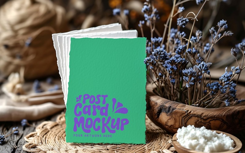 Greeting Card Mockup With Blue Flowers Vase 09 Product Mockup