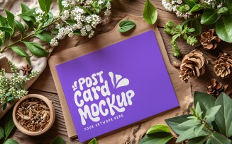 Paper Card Flat Lay On Flowers Design Mockup 46