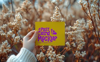Paper Held Against Dried Flowers Card Mockup 14