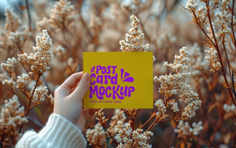 Paper Held Against Dried Flowers Card Mockup 14 Product Mockup