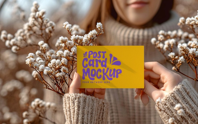Paper Held Against Dried Flowers Card Mockup 15 Product Mockup