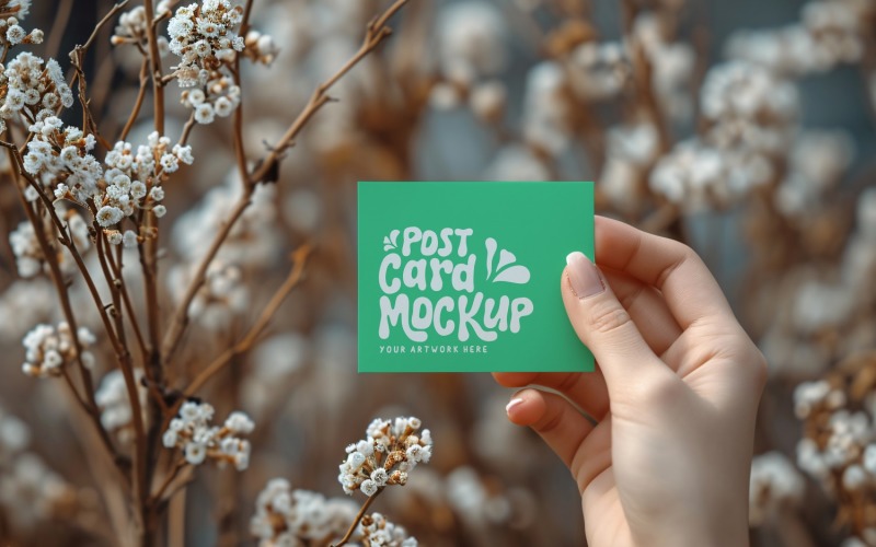 Paper Held Against Dried Flowers Card Mockup 17 Product Mockup