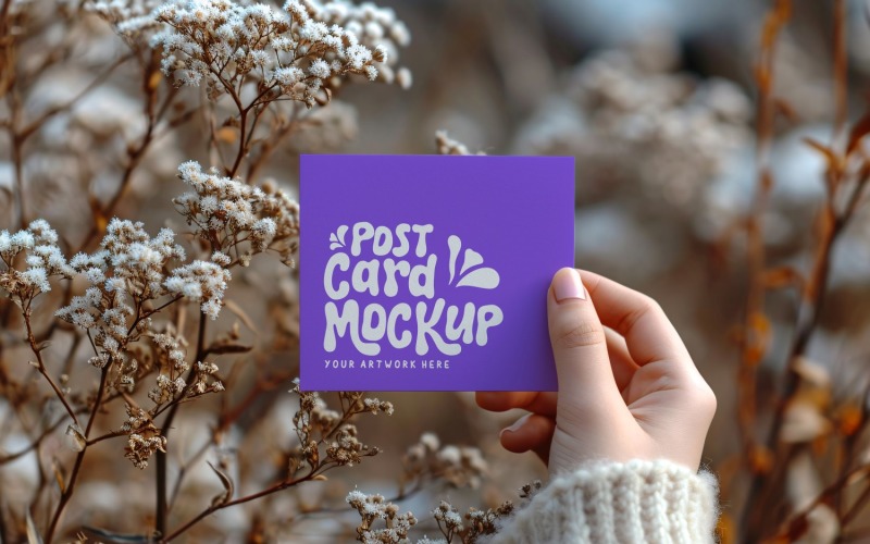 Paper Held Against Dried Flowers Card Mockup 18 Product Mockup