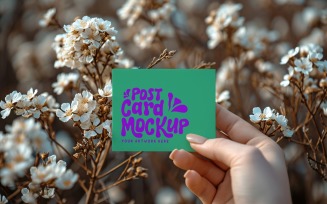 Paper Held Against Dried Flowers Card Mockup 19