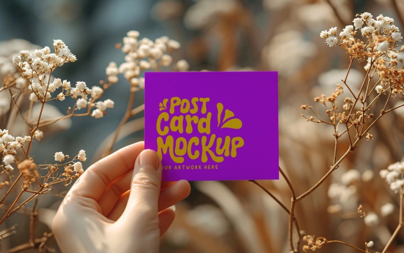 Paper Held Against Dried Flowers Card Mockup 20 Product Mockup