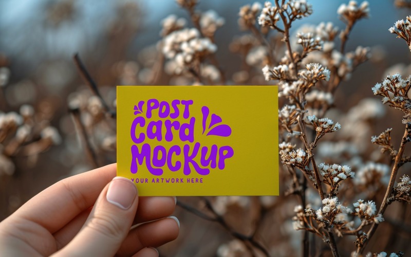 Paper Held Against Dried Flowers Card Mockup 21 Product Mockup