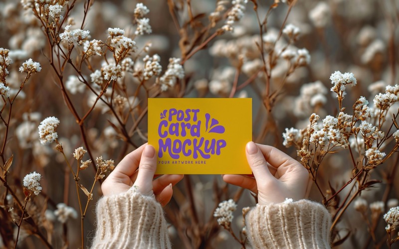 Paper Held Against Dried Flowers Card Mockup 22 Product Mockup
