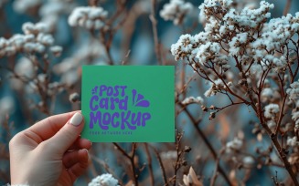 Paper Held Against Dried Flowers Card Mockup 23