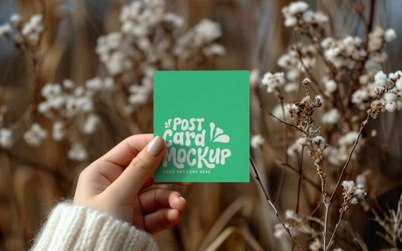 Paper Held Against Dried Flowers Card Mockup 24 Product Mockup