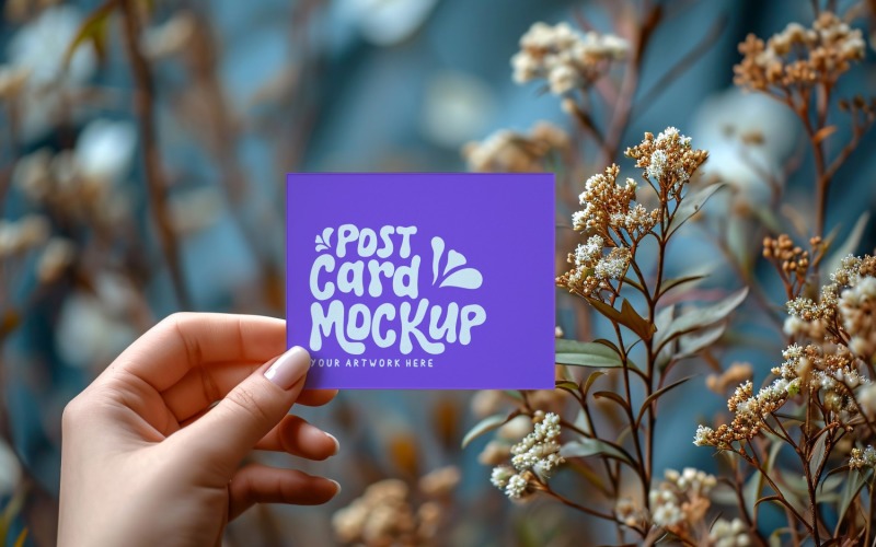Paper Held Against Dried Flowers Card Mockup 25 Product Mockup