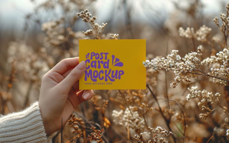 Paper Held Against Dried Flowers Card Mockup 36 Product Mockup