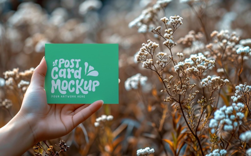 Paper Held Against Dried Flowers Card Mockup 38 Product Mockup