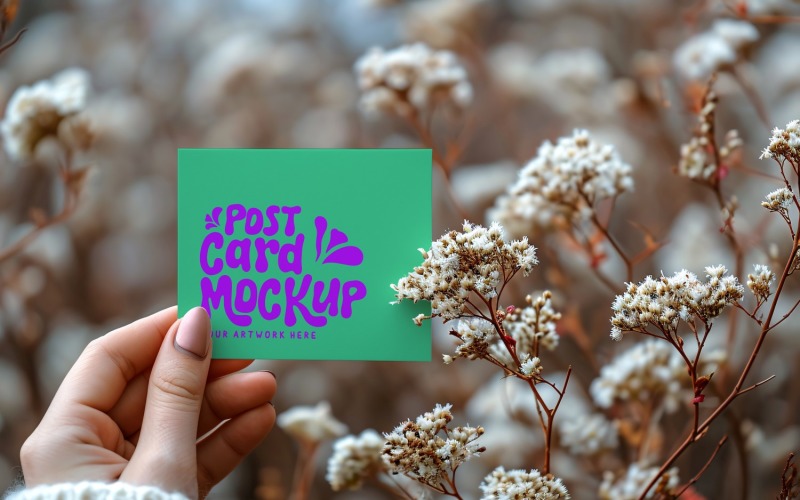 Paper Held Against Dried Flowers Card Mockup 40 Product Mockup