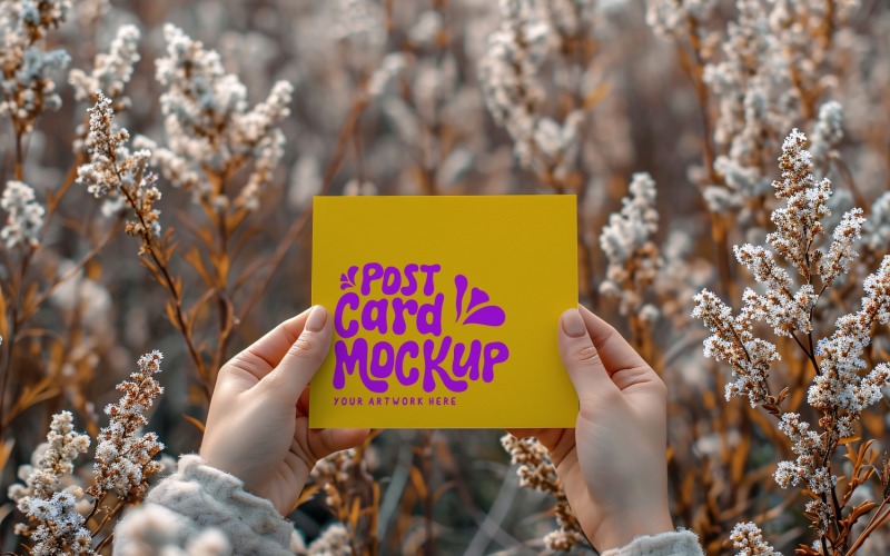 Paper Held Against Dried Flowers Card Mockup 42 Product Mockup
