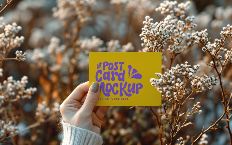 Paper Held Against Dried Flowers Card Mockup 43 Product Mockup