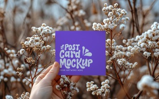 Postcard mockup, flatlay With Flowers & leaves 53
