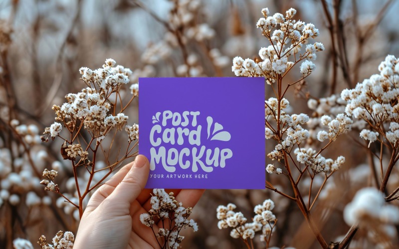 Postcard mockup, flatlay With Flowers & leaves 53 Product Mockup