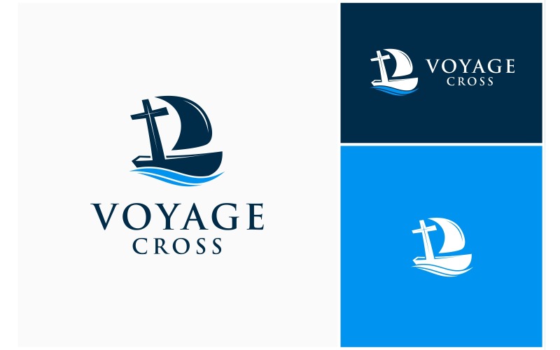 Sailing Boat Cross Church Logo Logo Template