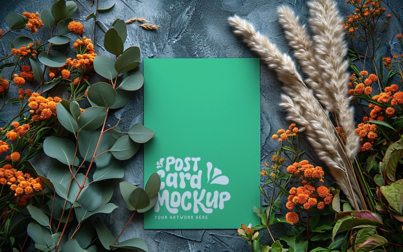 Card Mockup Paper flatlay On the rustic wood withFlowers 106 Product Mockup
