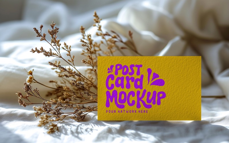 Card Mockup with dried flowers On the silk cloth 110 Product Mockup