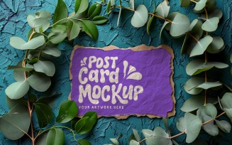 Greeting Card Flat Lay & Plant Branches Design Mockup 74