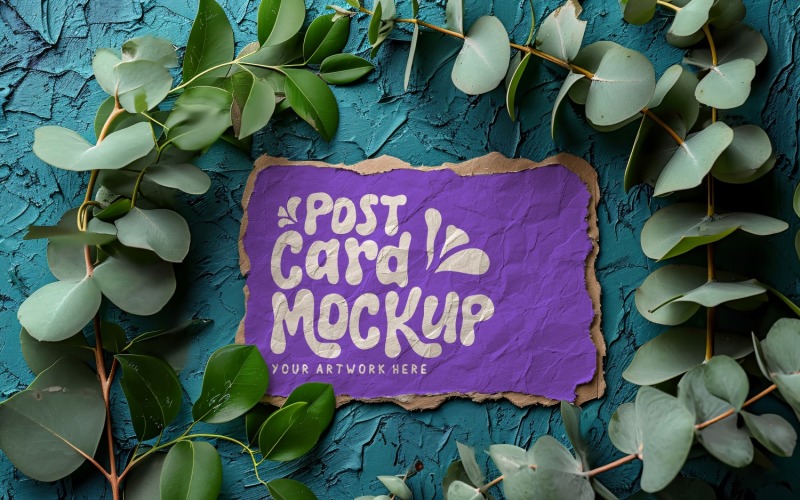 Greeting Card Flat Lay & Plant Branches Design Mockup 74 Product Mockup