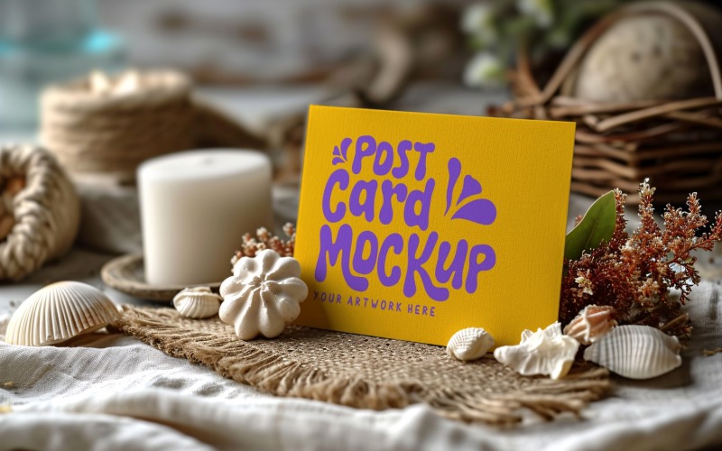 Greeting Card Mockup with Candle & Dried Flowers 125 Product Mockup