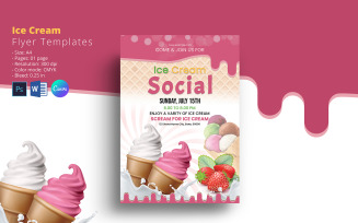 Ice Cream Party Flyer Template. Word and Psd