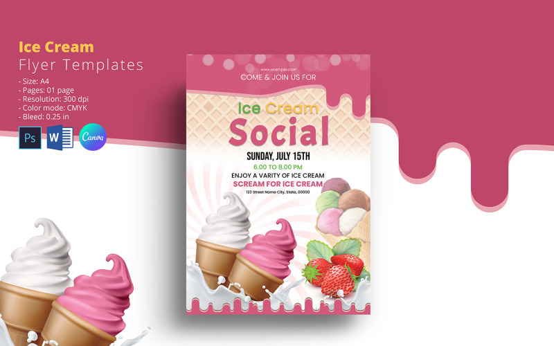 Ice Cream Party Flyer Template. Word and Psd Corporate Identity