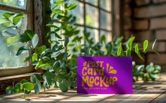 Paper Card Mockup With Plant branches on the Room 69