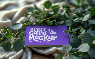 Paper Card Mockup With Plant branches on the silk cloth 67