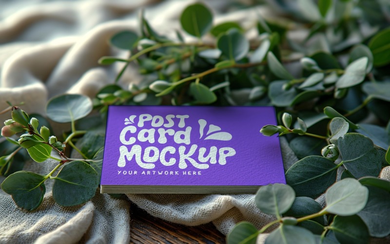 Paper Card Mockup With Plant branches on the silk cloth 67 Product Mockup