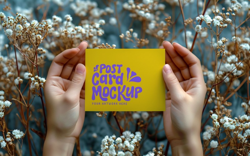 Paper Held Against Dried Flowers Card Mockup 57 Product Mockup