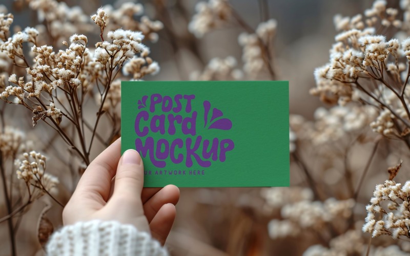 Paper Held Against Dried Flowers Card Mockup 58 Product Mockup