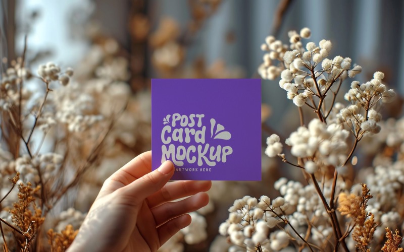 Paper Held Against Dried Flowers Card Mockup 60 Product Mockup