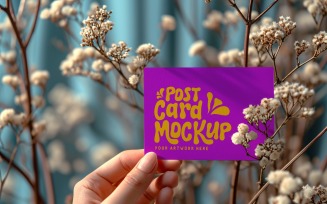 Paper Held Against Dried Flowers Card Mockup 62