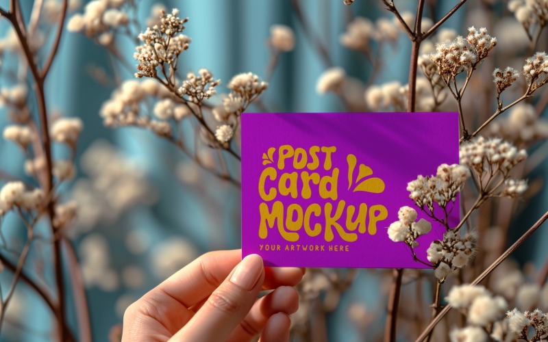 Paper Held Against Dried Flowers Card Mockup 62 Product Mockup