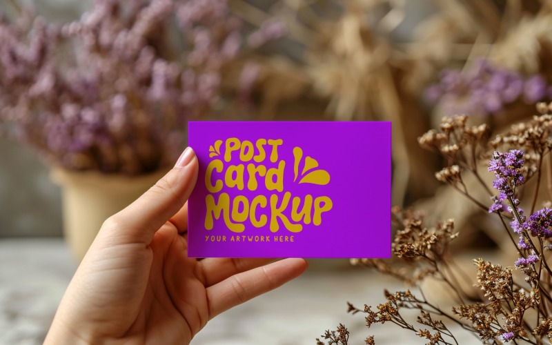 Paper Held Against Dried Flowers Card Mockup 82 Product Mockup