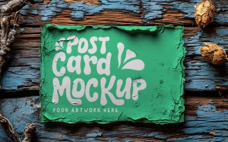 Post card Mockup Flatlay designe On the rustic wood 99