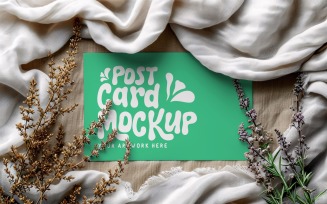 Post card Mockup with dried Flowers on The cloth 127