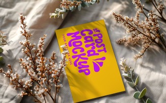 Post card Mockup with flowers on the cloth 117
