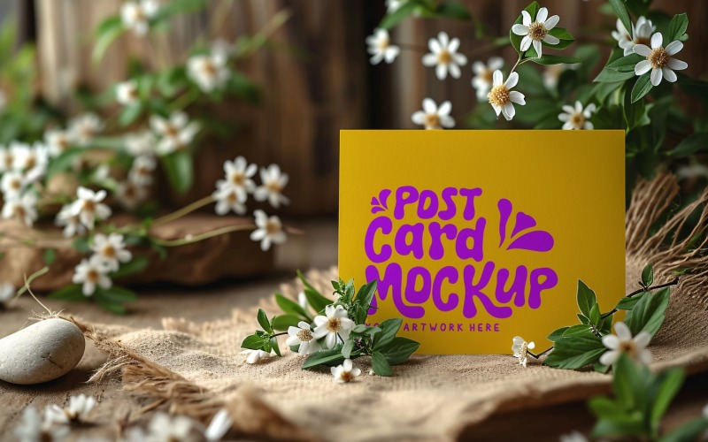 Post Card Mockup with green leaves & Flowers 131 Product Mockup