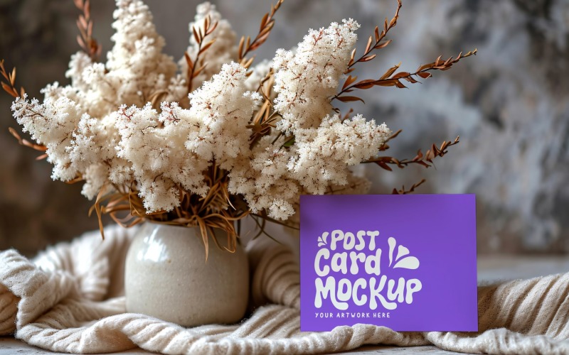 Post card Mockup with vase & dried Flowers 136 Product Mockup