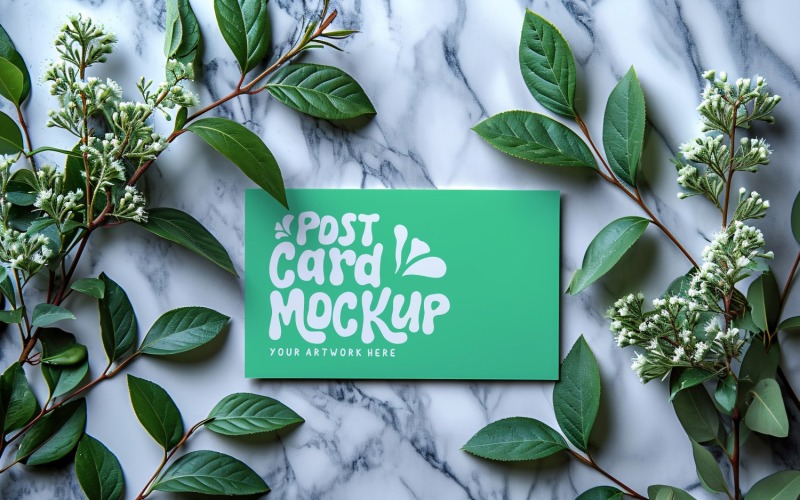 Postcard mockup & Plant Branches On tile 113 Product Mockup