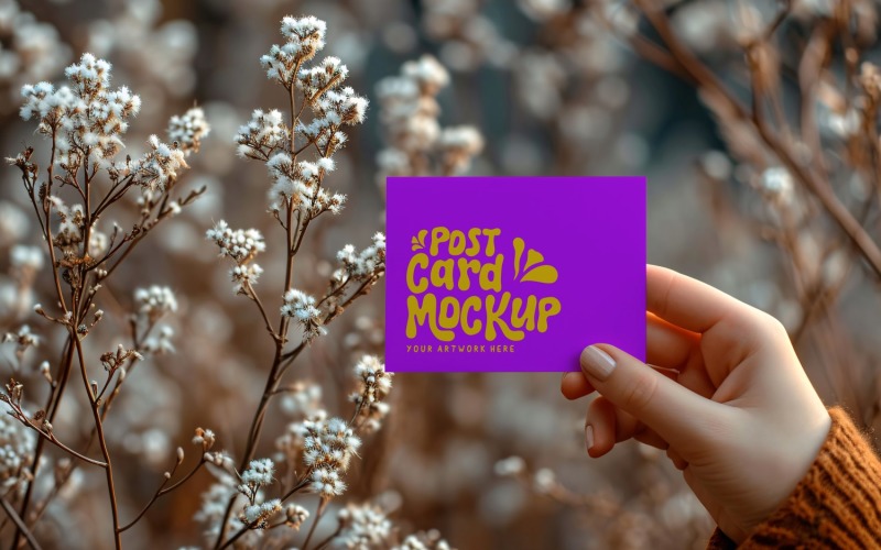 Postcard mockup, flatlay With Flowers & leaves 55 Product Mockup