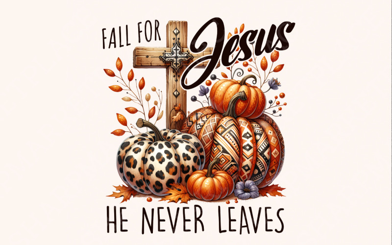 Fall for Jesus PNG, Fall Sublimation Designs, Thanksgiving Png, Faith Png, Christian Png, Pumpkin Illustration