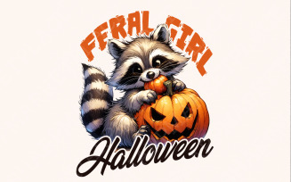 Feral Girl Halloween Png, Halloween Raccoon Png, Cute Halloween Png, Funny Halloween Png, Halloween
