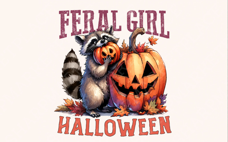 Feral Girl Halloween Png, Halloween Raccoon Png, Cute Halloween Png, Funny Halloween Png Illustration